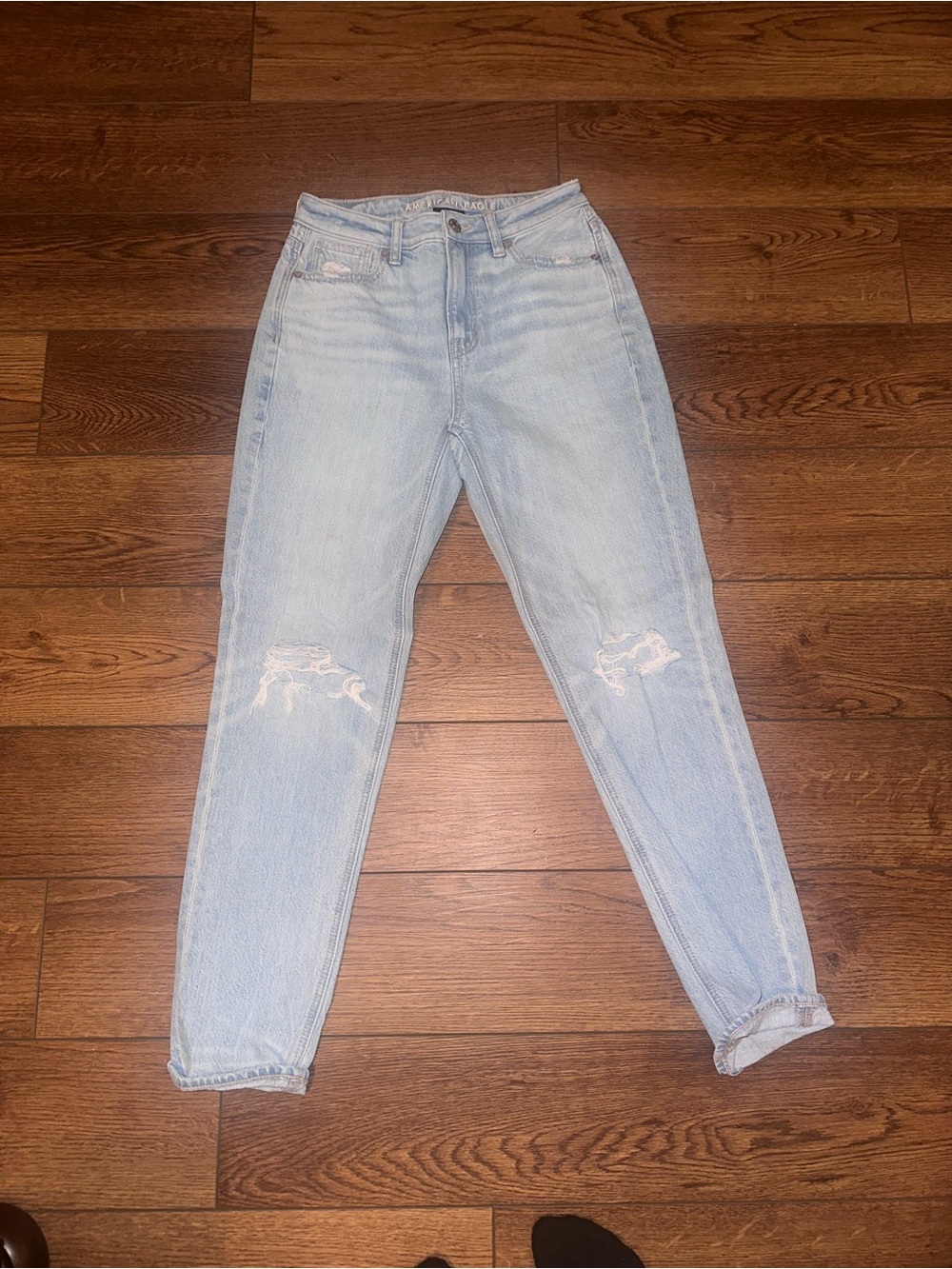 American Eagle Outfitters Light Blue Distressed Mom Jeans